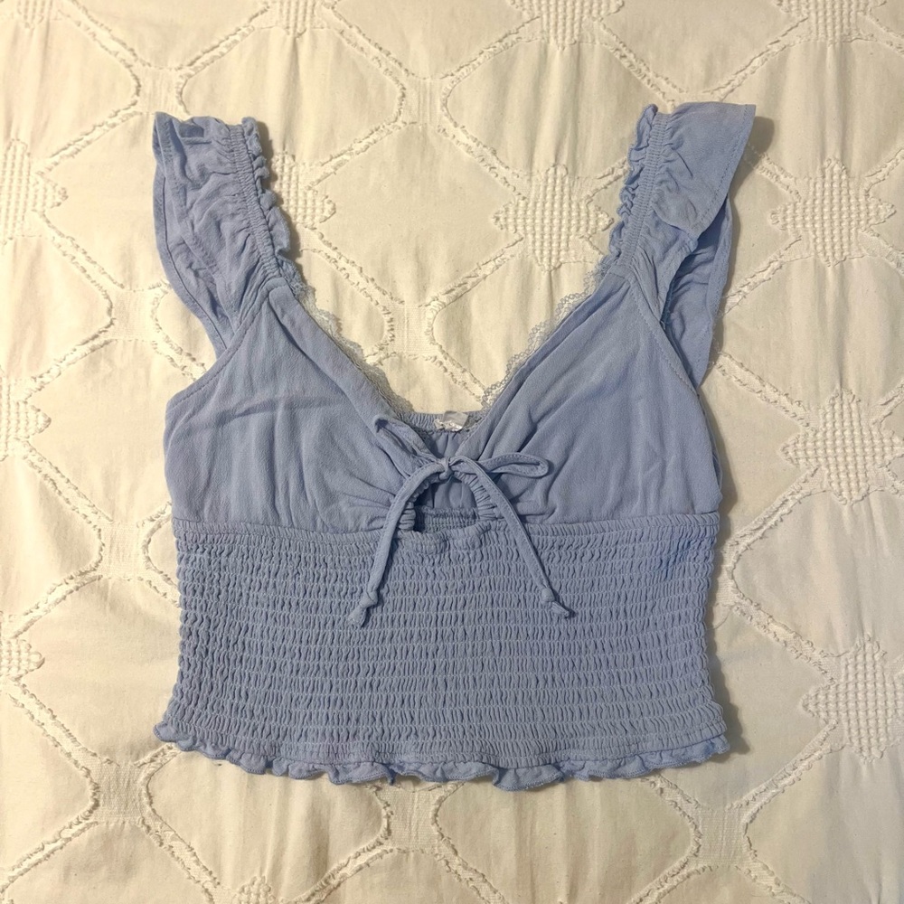 light blue garage cropped tank top